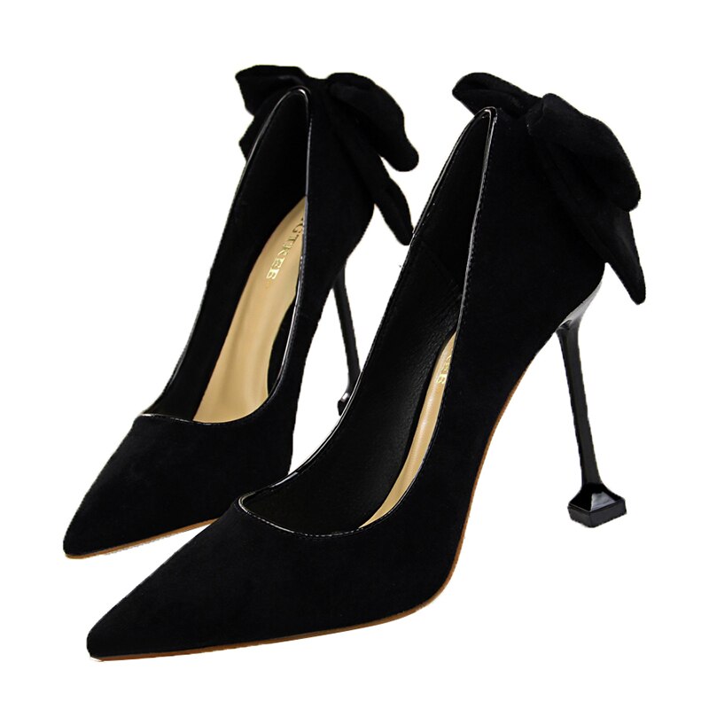 Fashion Bowknot Women's Pumps Suede Shallow High Heels Sexy Women Shoes Pointed Toe Stiletto New BIGTREE Heel Comfort Party Shoe