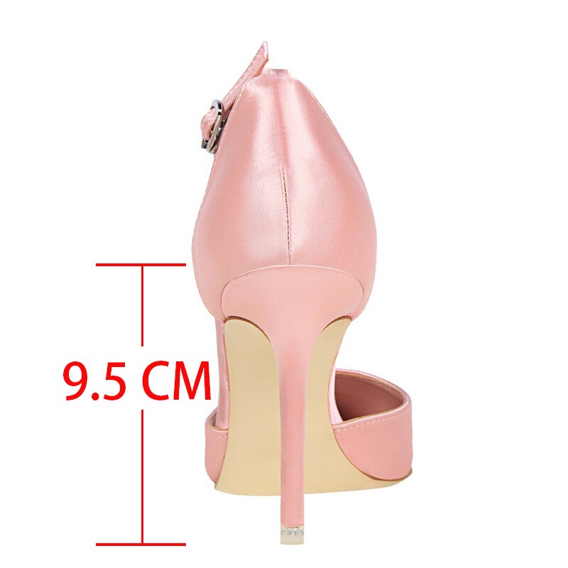Satin Rhinestones Buckle Sandals Fashion Women's Pumps Luxury Lady Shoes Sexy Stiletto Pointed Toe Party Shoes Shallow High Heel