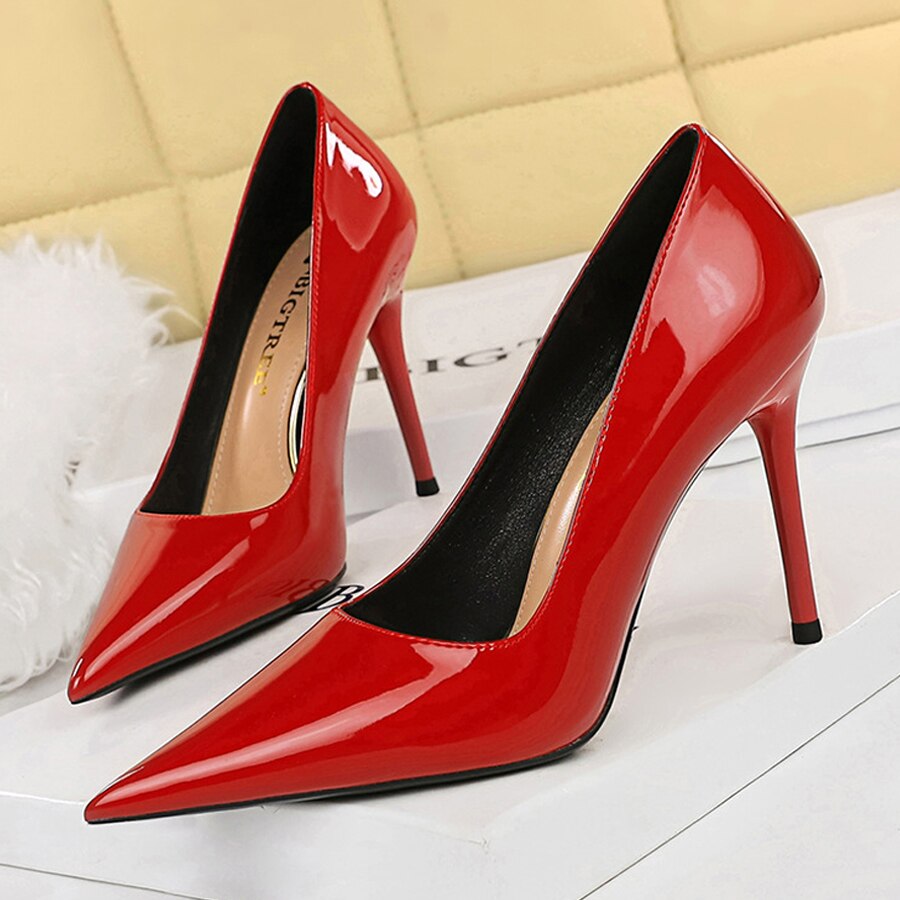 New Patent Leather Contracted Women's Pumps Fashion Ladies Shoes Sexy Office Shoes Pointed Toe High Heel Luxury Shallow Stiletto