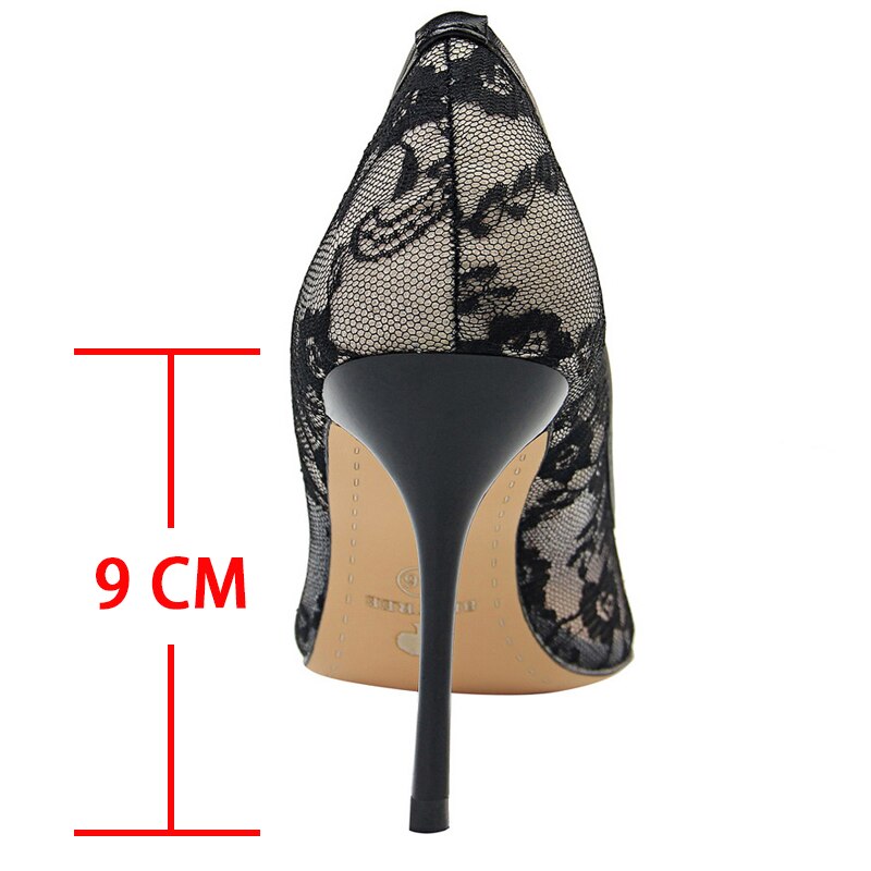 New Mesh Women Pumps Fashion Lady Shoes Lace High Heels Sexy Party Shoes Luxury Pointed Toe Stiletto Classic BIGTREE Heels