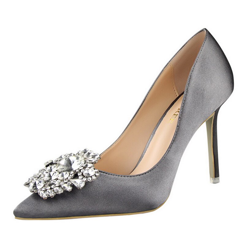 Luxury Rhinestones Women Pumps Shiny Satin Ladies Shoes Sexy Stiletto Shallow Party Shoe Fashion High Heel Classic wedding Shoes