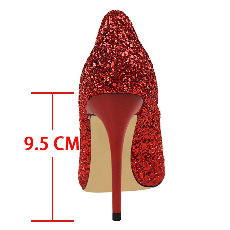 Glitter Fashion Women's Pumps Sexy lady Shoes Pointed Toe High Heels BIGTREE Pumps Classic Stiletto Party Shoes Large Size 43