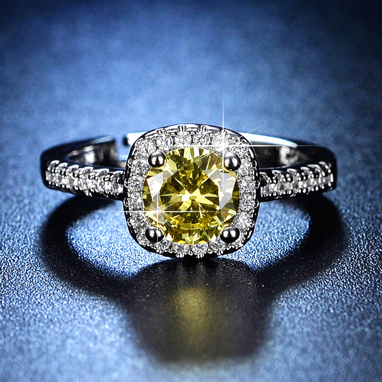 Yellow square diamond Imitation Mosan diamond eight heart eight arrow ring classic six claw wedding ring manufacturers supply