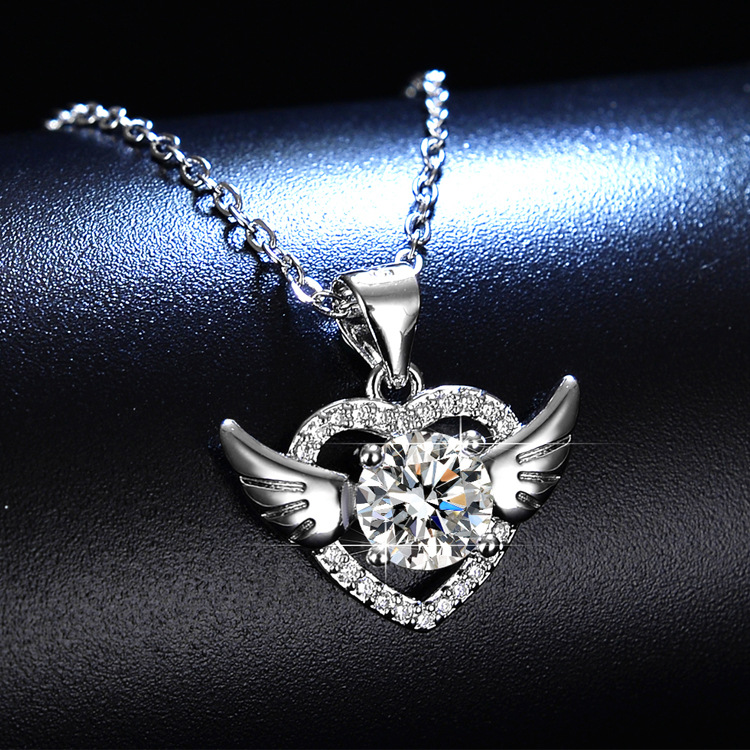 Angel wings  Moissanite necklace, collarbone chain