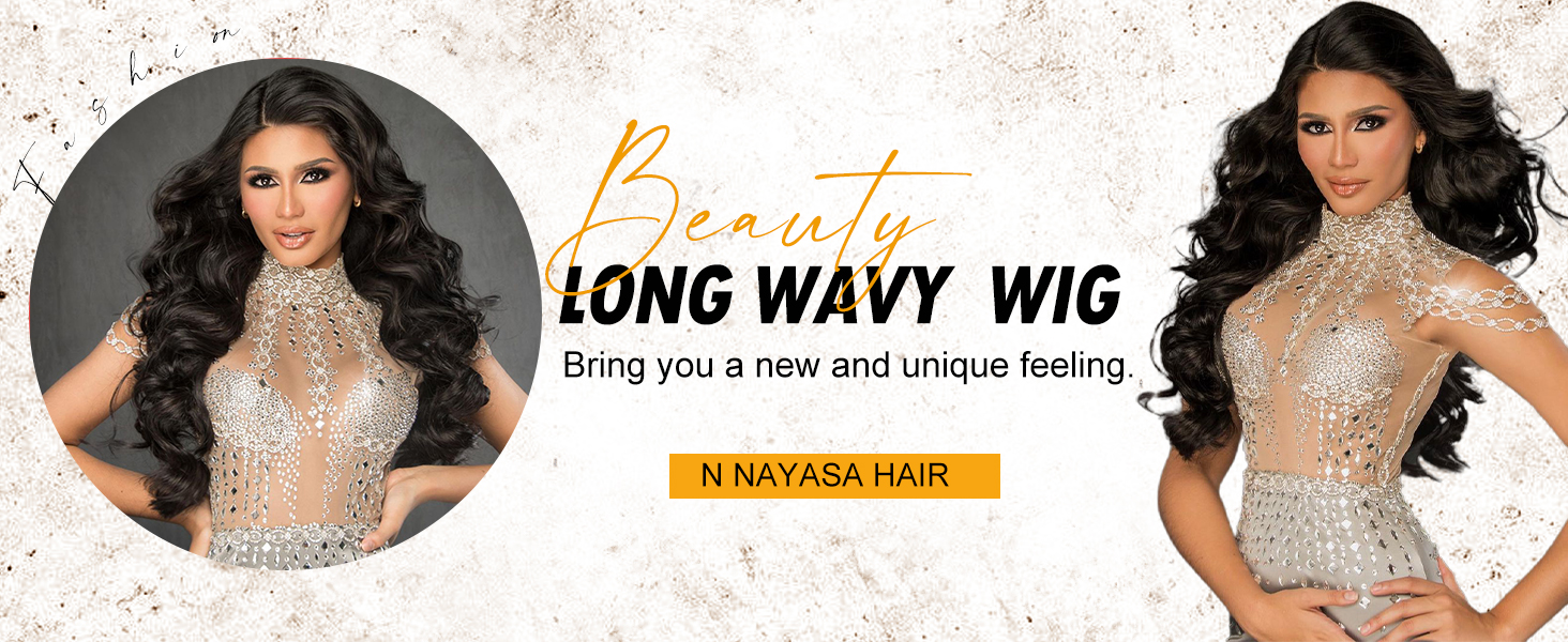 Long Black Wavy Wigs for Women Side Part Black Wig Natural Looking Synthetic Heat Resistant Fiber Wigs Hair for Daily Party Use