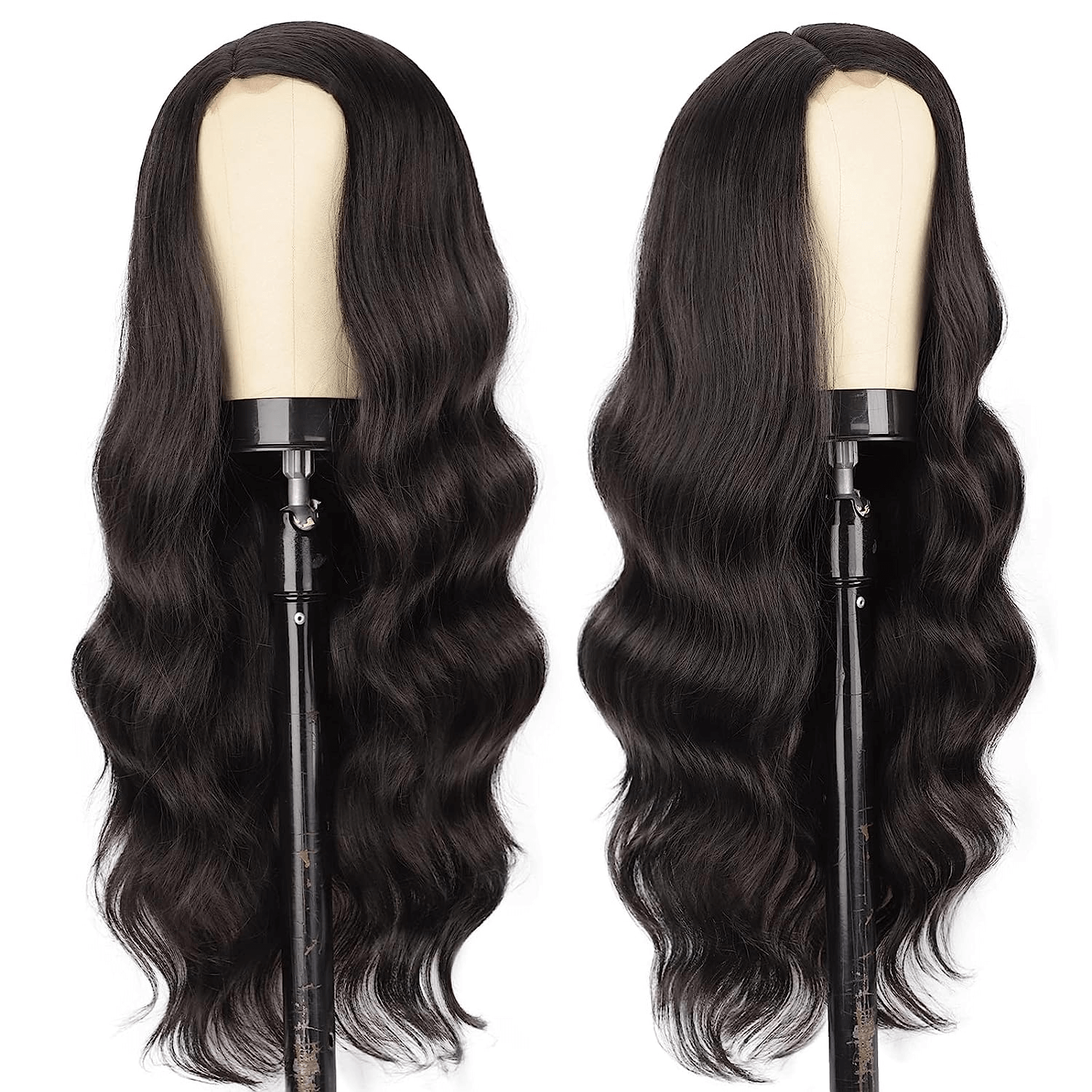 Long Black Wavy Wigs for Women Side Part Black Wig Natural Looking Synthetic Heat Resistant Fiber Wigs Hair for Daily Party Use