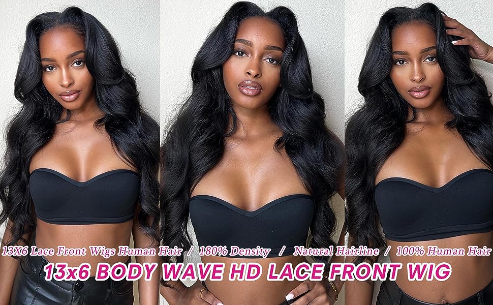 13x6 Body Wave Lace Front Wigs Human Hair 180% Density 13x6 HD Transparent Frontal Wigs Human Hair for Women Pre Plucked Body Wave Glueless Wigs Human Hair with Baby Hair Brazilian Virgin Wigs 24 Inch