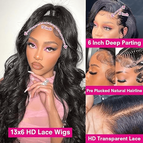 13x6 Body Wave Lace Front Wigs Human Hair 180% Density 13x6 HD Transparent Frontal Wigs Human Hair for Women Pre Plucked Body Wave Glueless Wigs Human Hair with Baby Hair Brazilian Virgin Wigs 24 Inch