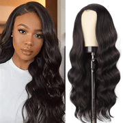 Long Black Wavy Wigs for Women Side Part Black Wig Natural Looking Synthetic Heat Resistant Fiber Wigs Hair for Daily Party Use