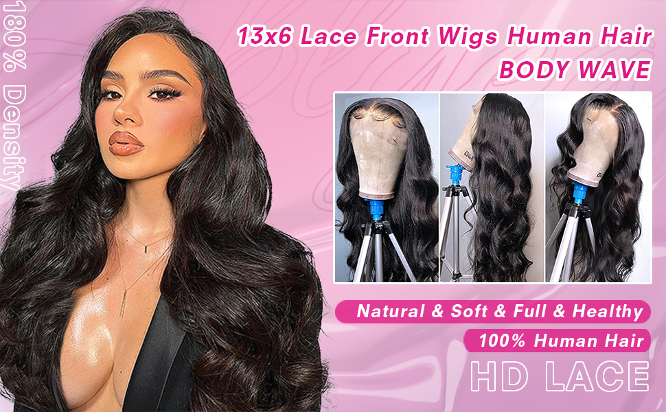 13x6 Body Wave Lace Front Wigs Human Hair 180% Density 13x6 HD Transparent Frontal Wigs Human Hair for Women Pre Plucked Body Wave Glueless Wigs Human Hair with Baby Hair Brazilian Virgin Wigs 24 Inch