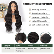 Long Black Wavy Wigs for Women Side Part Black Wig Natural Looking Synthetic Heat Resistant Fiber Wigs Hair for Daily Party Use