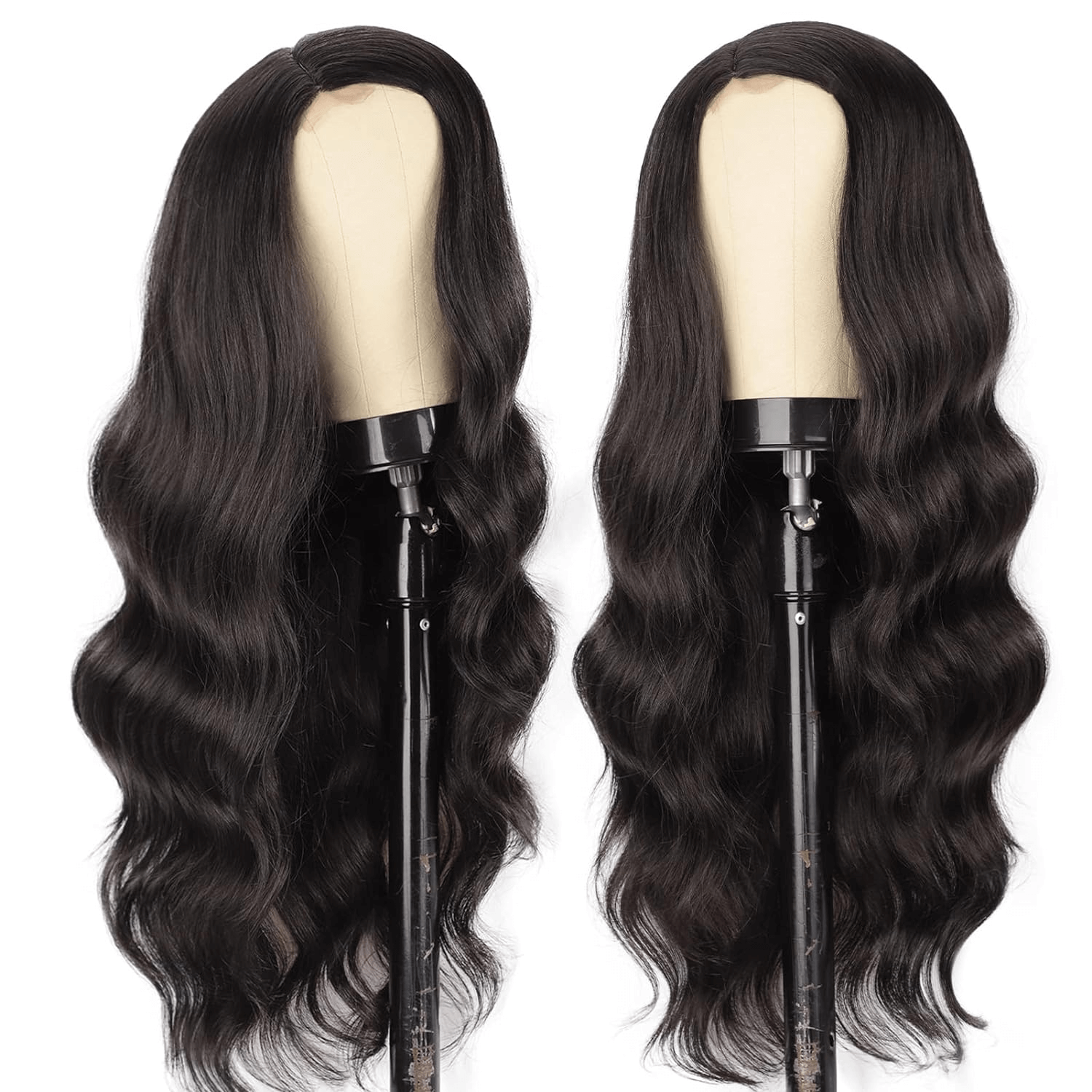 Long Black Wavy Wigs for Women Side Part Black Wig Natural Looking Synthetic Heat Resistant Fiber Wigs Hair for Daily Party Use