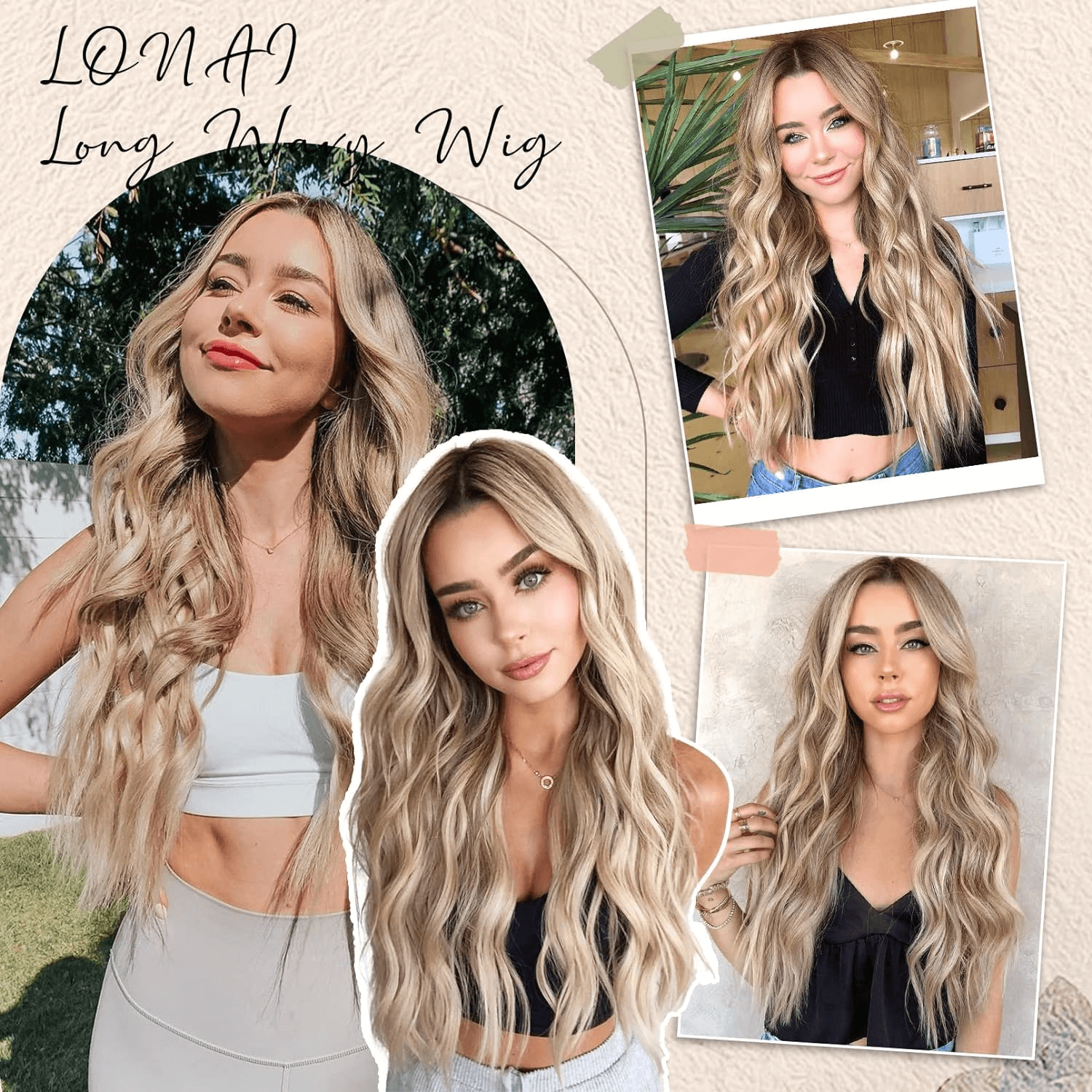 Blonde Long Wavy Wig for Women, Body Wave 26