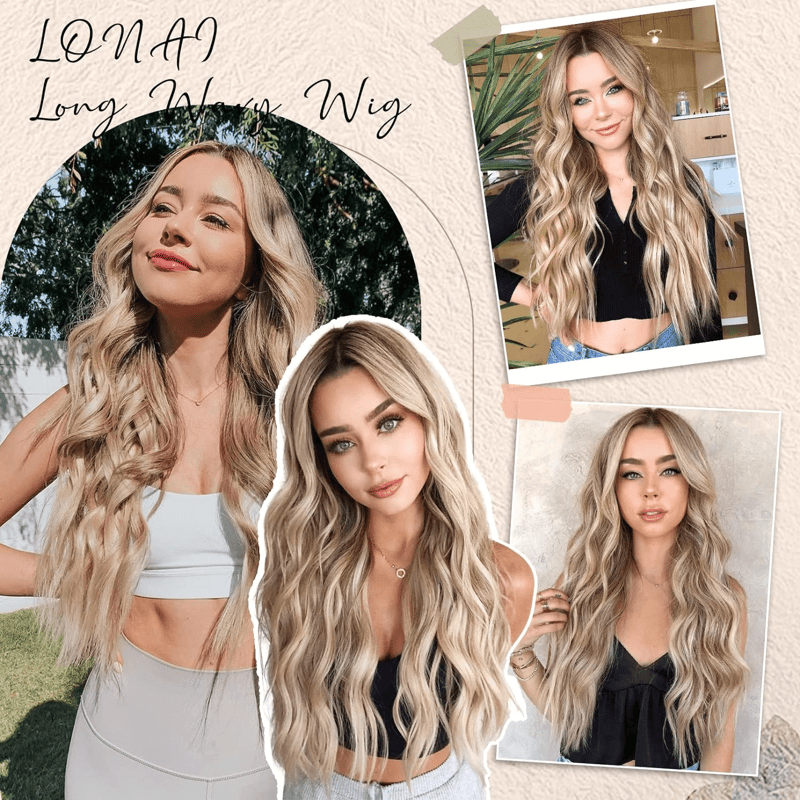 Blonde Long Wavy Wig for Women, Body Wave 26