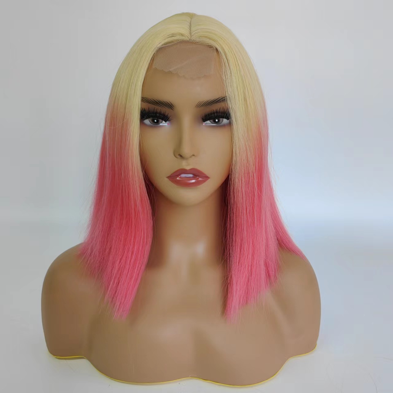 wig hair European and American wig womens short and straight hair, gradually changing color, chemical fiber headwear