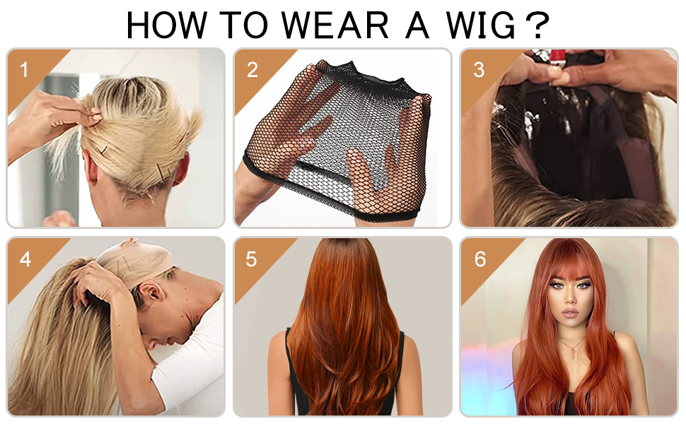 Long Wig with Bangs for Women Natural Synthetic Hair Wig Heat Resistant Fiber Auburn Wig for Daily Party