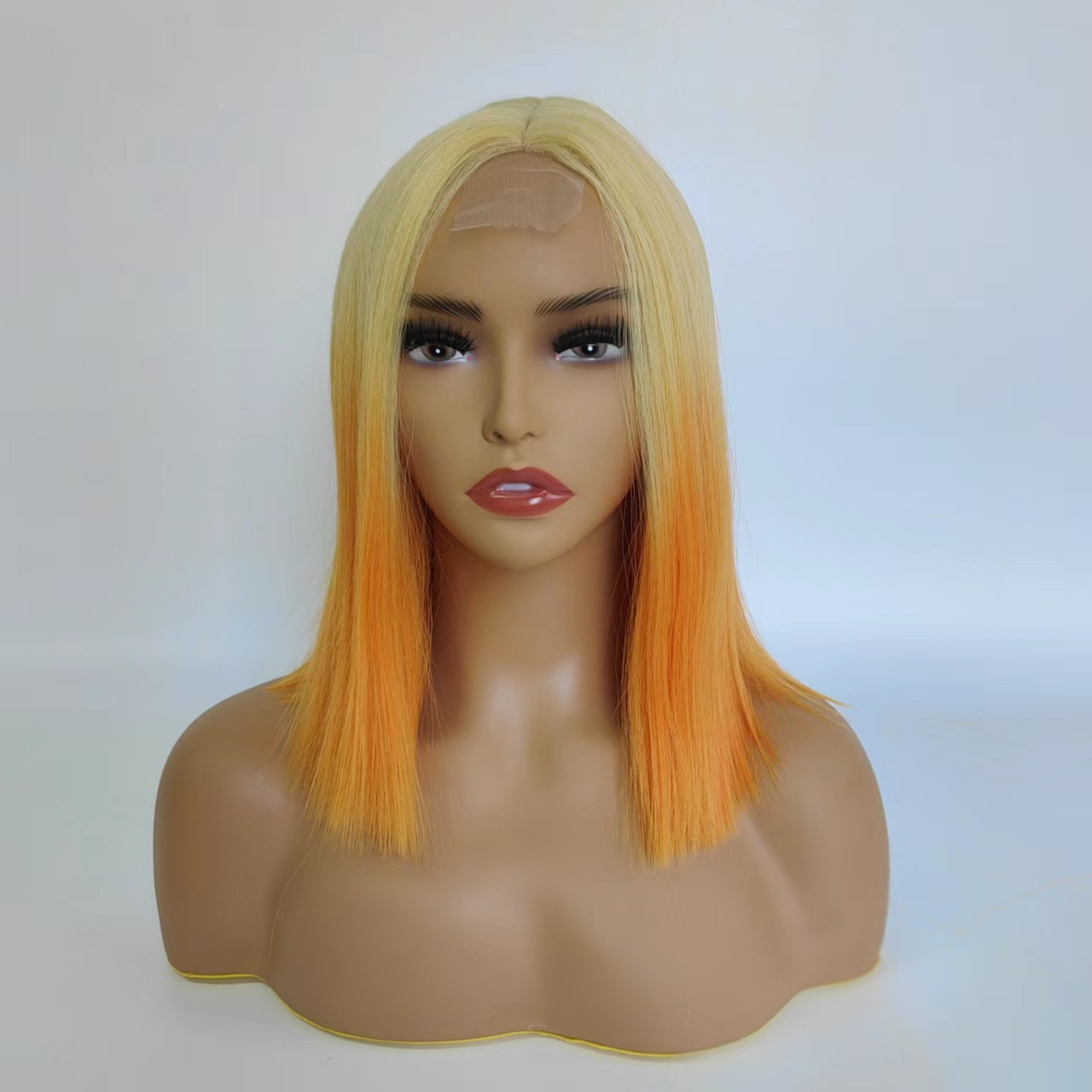 wig hair European and American wig womens short and straight hair, gradually changing color, chemical fiber headwear