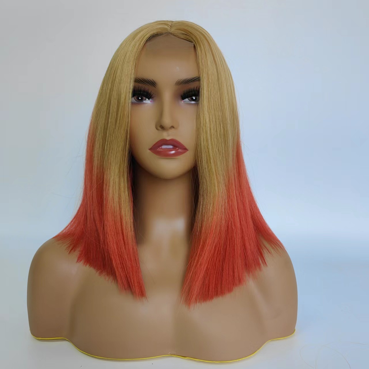 wig hair European and American wig womens short and straight hair, gradually changing color, chemical fiber headwear