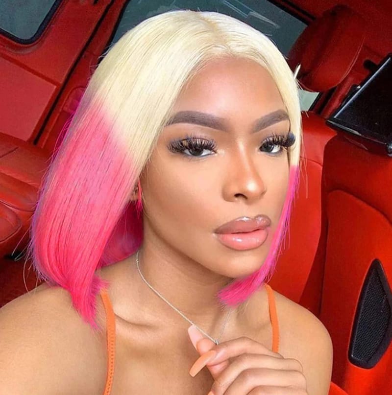 wig hair European and American wig women's short and straight hair, gradually changing color, chemical fiber headwear