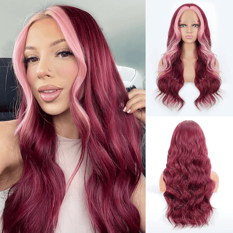 Burgundy with Hot Pink Money Piece
