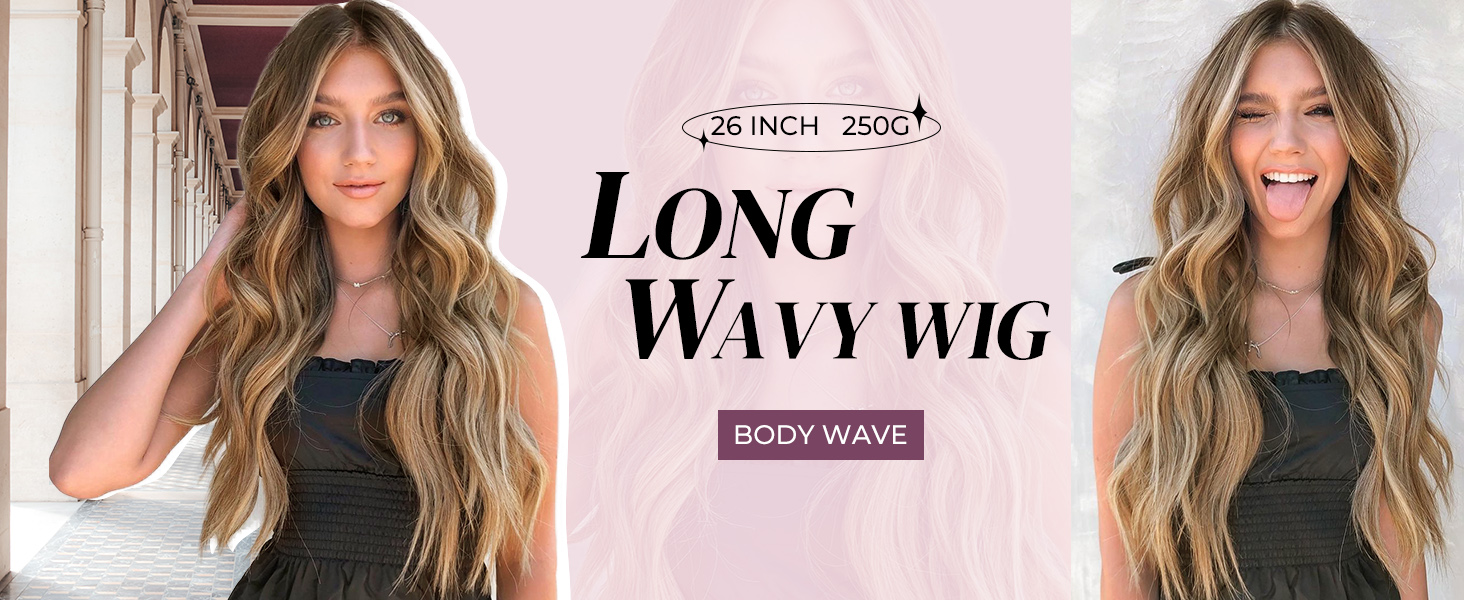 Blonde Long Wavy Wig for Women, Body Wave 26 Synthetic Hair Small WIG003 Small Lace Front Wig for Daily Use Halloween Party-Blonde