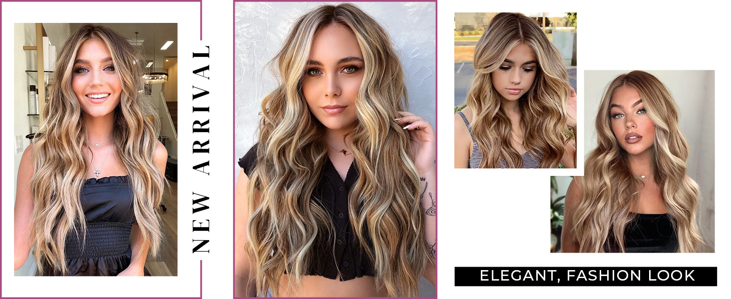 Blonde Long Wavy Wig for Women, Body Wave 26 Synthetic Hair Small WIG003 Small Lace Front Wig for Daily Use Halloween Party-Blonde
