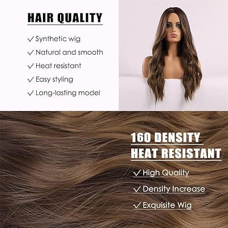 Brown Wig for Women Long Curly Wig Natural Brunette Wigs Middle Part Heat Resistant Synthetic 26 Inch Wig
