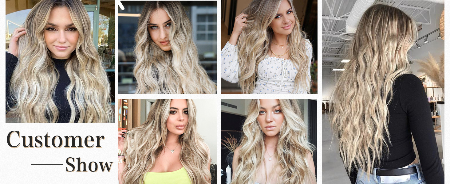 Ombre Strawberry Blonde Wig Long Wavy Wigs For Women Middle Part Wavy Wigs Synthetic Heat Resistant Party Wigs Natural looking