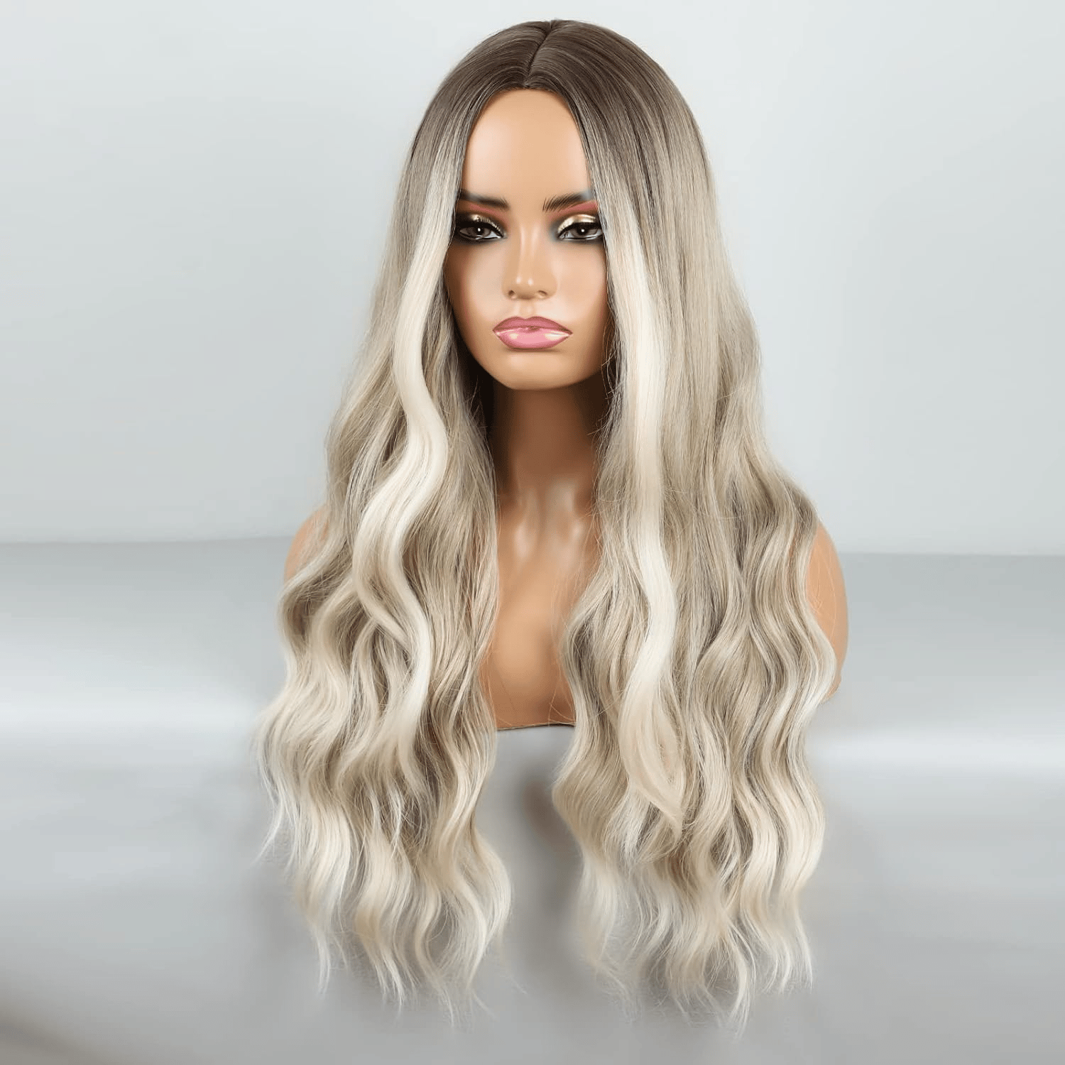 Ombre Strawberry Blonde Wig Long Wavy Wigs For Women Middle Part Wavy Wigs Synthetic Heat Resistant Party Wigs Natural looking