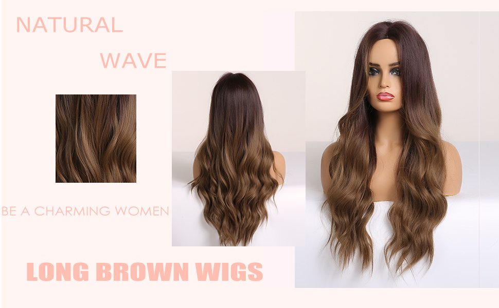 Brown Wig for Women Long Curly Wig Natural Brunette Wigs Middle Part Heat Resistant Synthetic 26 Inch Wig