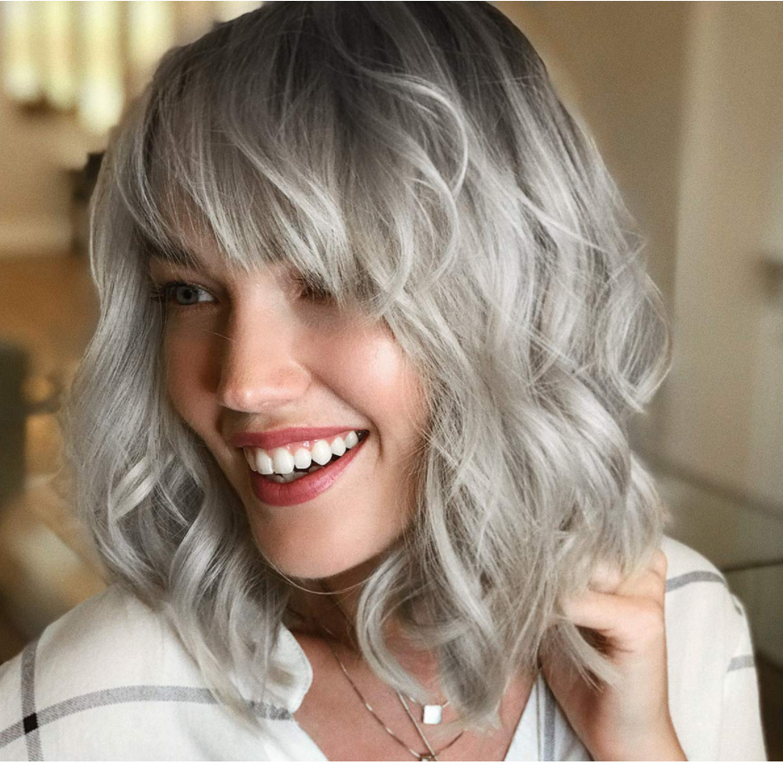 Wig Womens Short Curly Hair Gradient Silver Grey Rose Mesh Chemical Fiber Wig Headcover