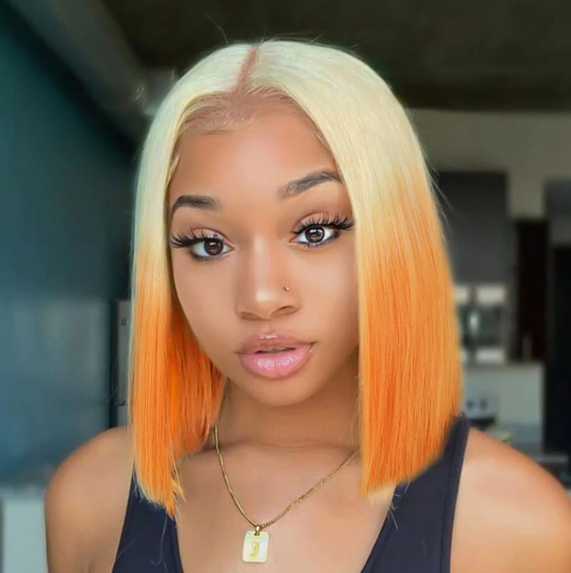 wig hair European and American wig women's short and straight hair, gradually changing color, chemical fiber headwear