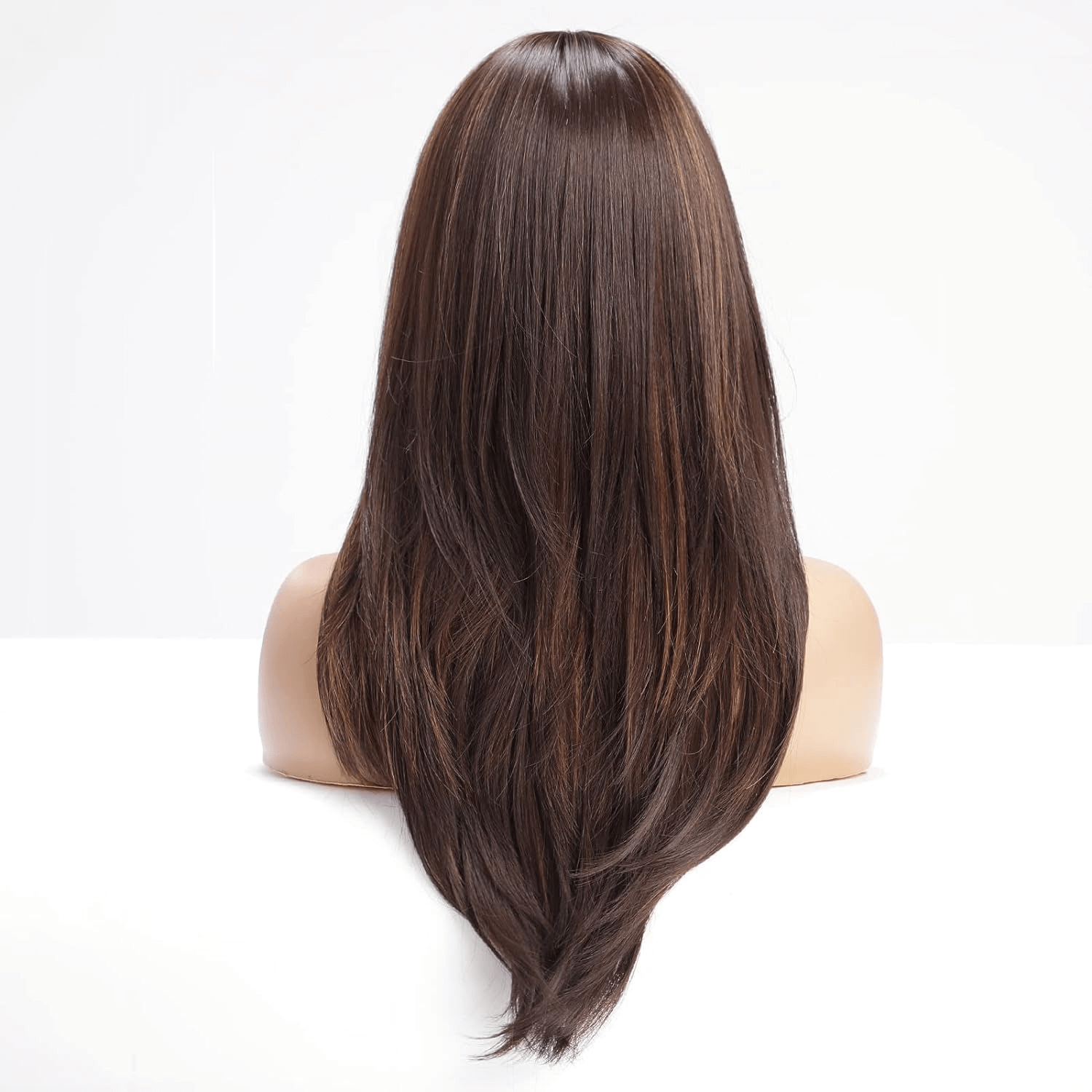 Long Brown Wigs for Women,Synthetic Layered Hair with Highlight Wig with Bangs