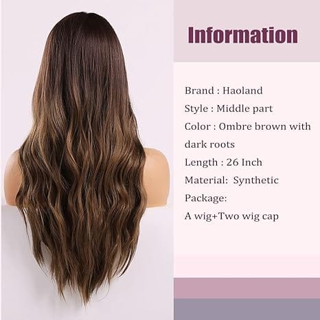 Brown Wig for Women Long Curly Wig Natural Brunette Wigs Middle Part Heat Resistant Synthetic 26 Inch Wig
