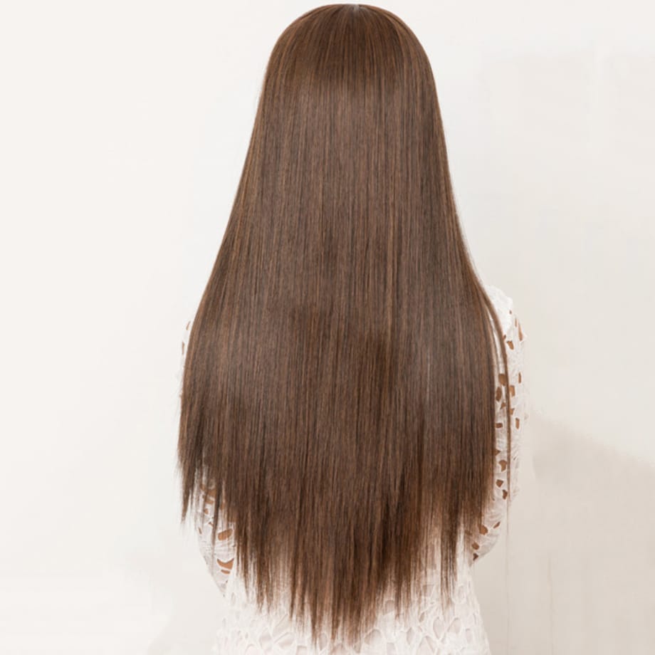 Women's medium length straight hair wig mechanism rose mesh synthetic fiber headgear