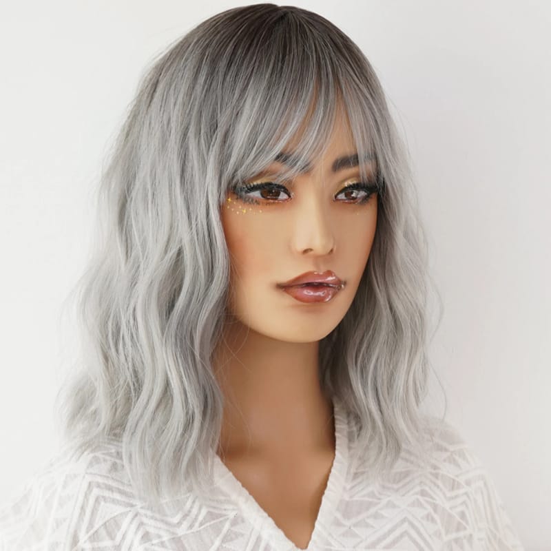 Wig Women's Short Curly Hair Gradient Silver Grey Rose Mesh Chemical Fiber Wig Headcover