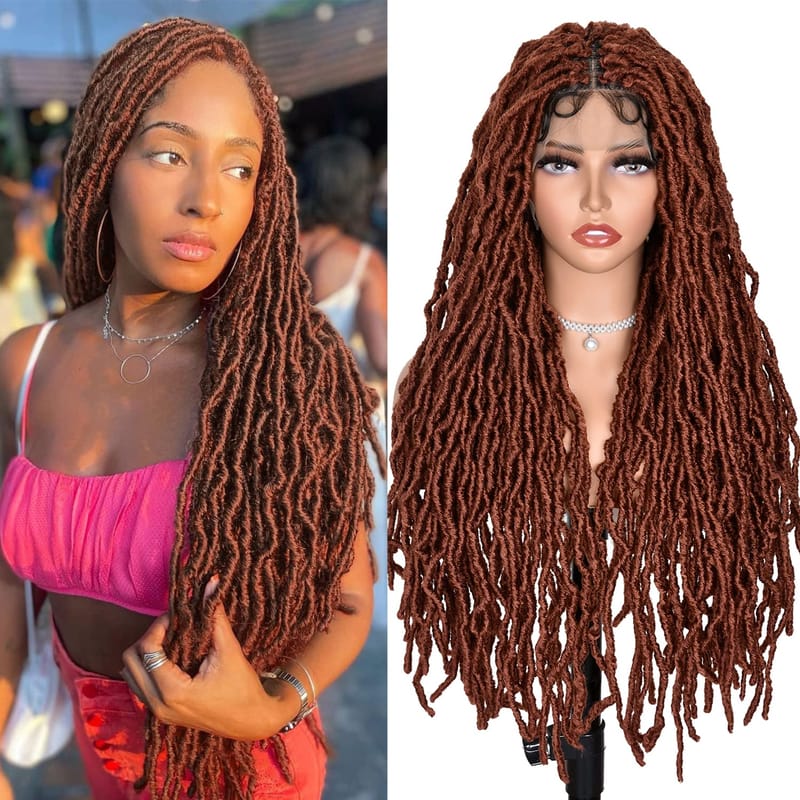 Cooper Full Lace Faux Locs Braided Wig Curly Hair Hand-braided Synthetic Crochet Braids with Baby Hair