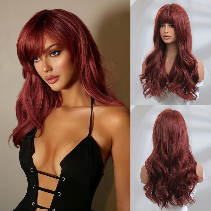 Dark Red Wig with Bangs - Burgundy Wigs for Women