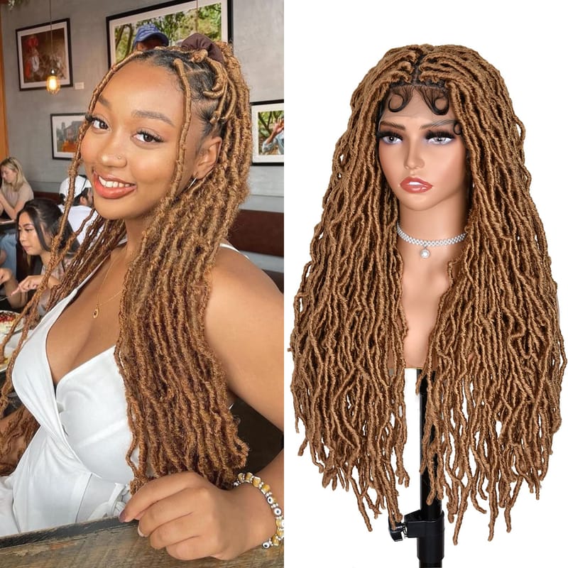 32Inch Box Braided Wig for Women Full Lace Faux Locs Braided Wig Curly Hair