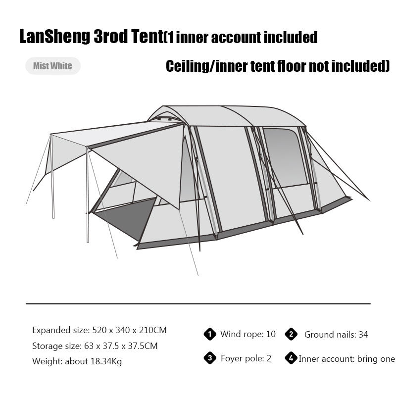 Tent Camping Outdoor Camping Equipment Windproof and Rainproof Two Rooms One Hall Large Space Tunnel Tent LanSheng Tent Camping Outdoor Camping Equipment Windproof and Rainproof Two Rooms One Hall Large Space Tunnel Tent LanSheng