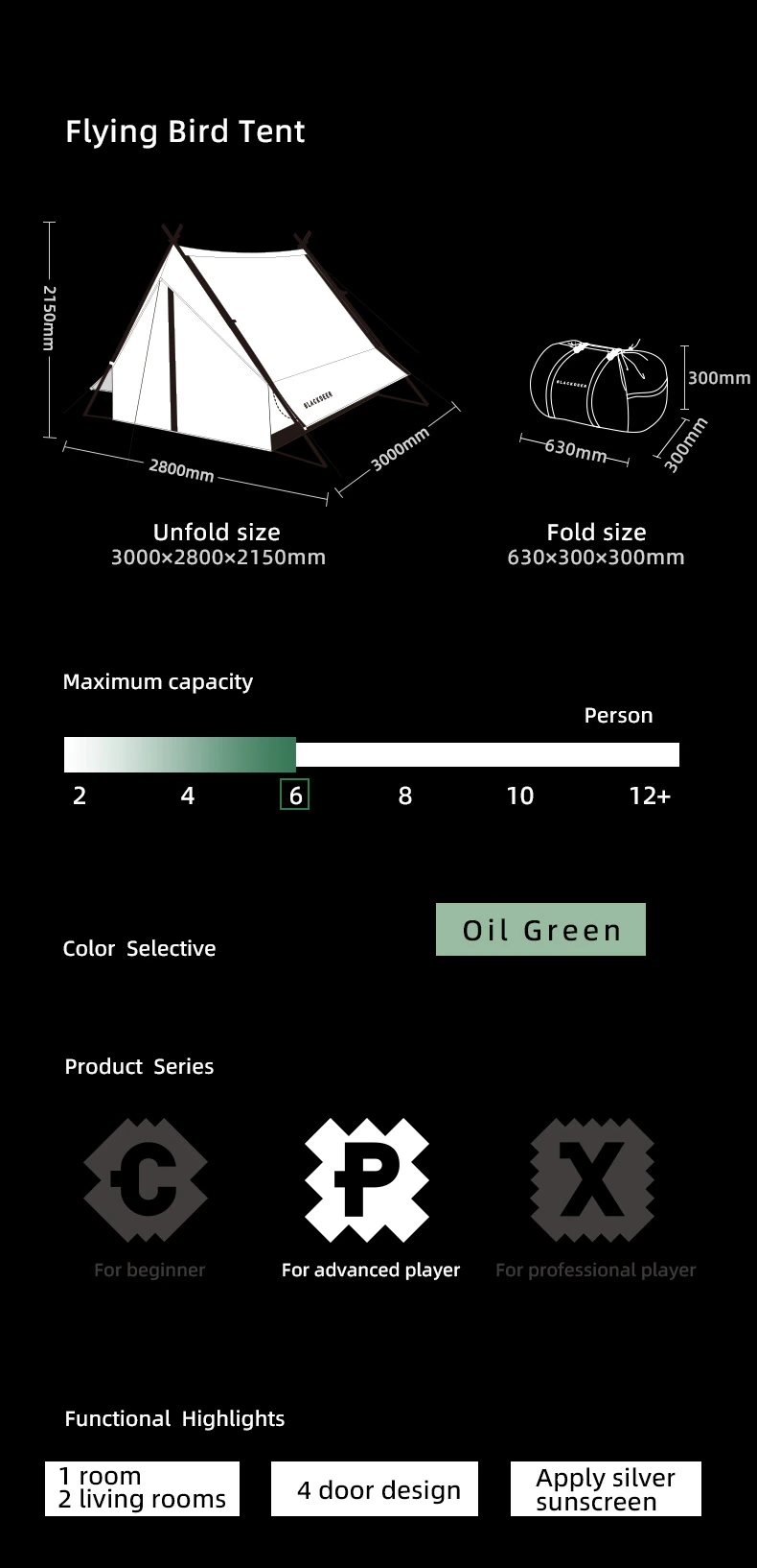 5-8 People Backpacking Tent Outdoor Camping Double Layer Flying Bird Tent Oil Green Waterproof 210D Polyester Oxford 5-8 People Backpacking Tent Outdoor Camping Double Layer Flying Bird Tent Oil Green Waterproof 210D Polyester Oxford