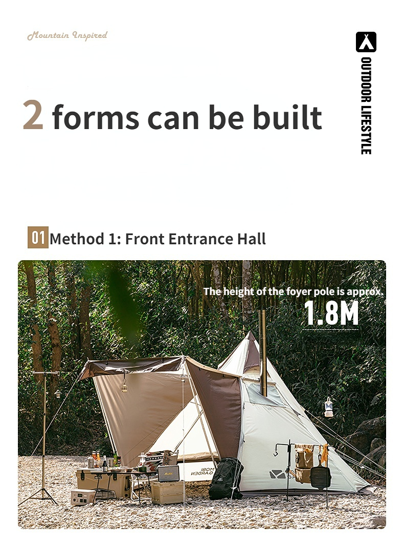Nature Hike Camping Tent Pyramid Extra Thick with Snow Skirt Windproof Beach Tent Oxford Version Camping Equipment 1 Sold