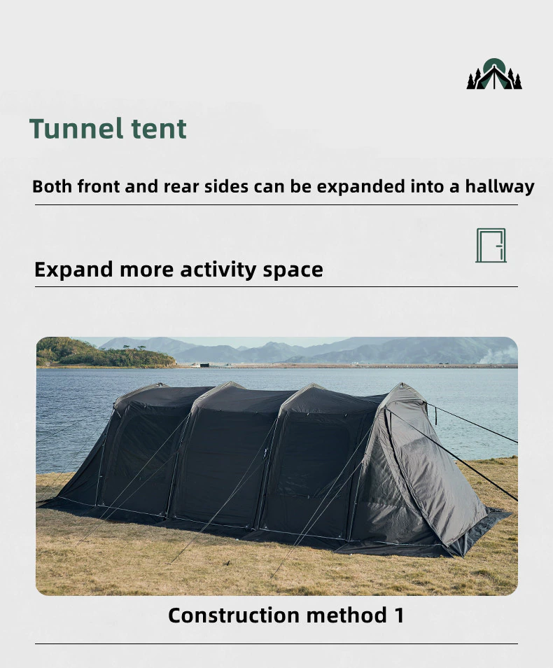 Outdoor Camping Tent Travel Camping Supplies Tunnel Double Layer LanSheng 4 (70D) Wide Space Black Four Seasons Tent