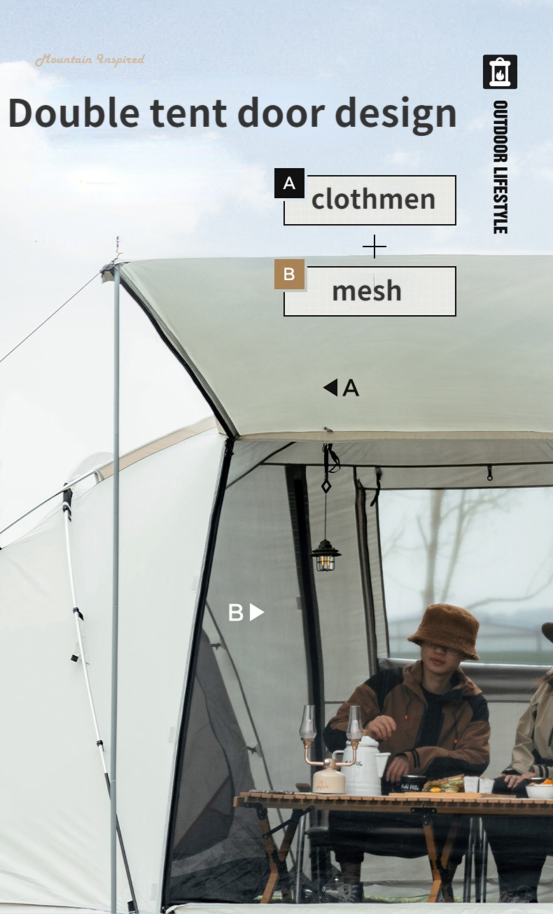 Nature Hike Camping Outdoor Equipment Portable Beach Two Rooms One Hall Four People Camping Tent Travel Equipment