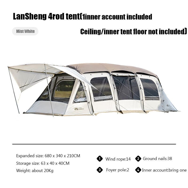 Tent Camping Outdoor Camping Equipment Windproof and Rainproof Two Rooms One Hall Large Space Tunnel Tent LanSheng