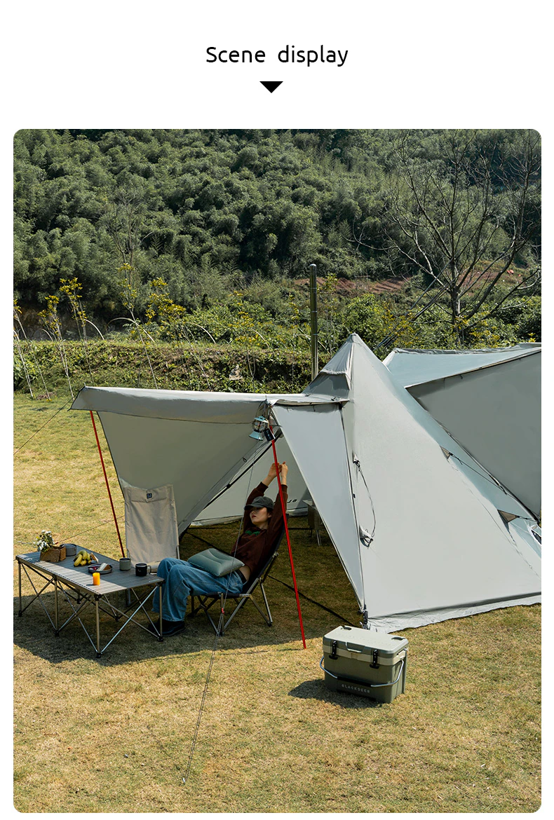 New Pyramid Tent With Snow Skirt Waterproof Camping Teepee With A Chimney Hole For Cooking Travel Tent PU3000