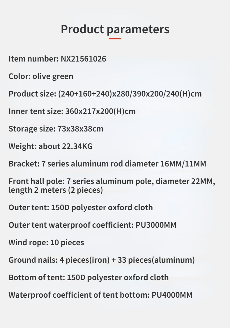 Nature Hike Outdoor Camping Tent Travel Windproof Rain Proof Double-Decker 4-5 person Super Space Camping Equipment