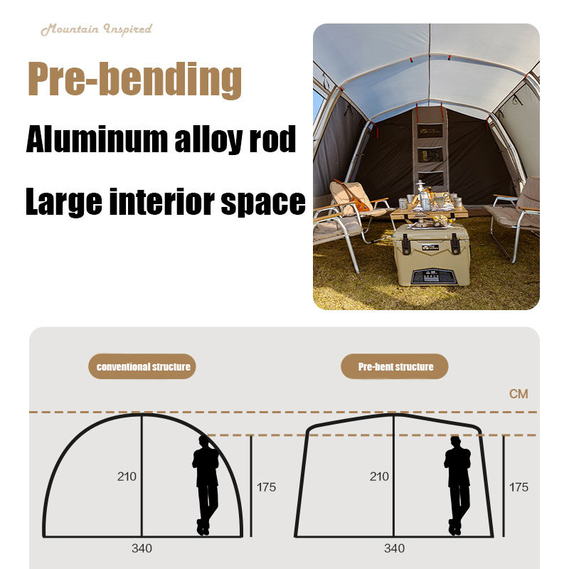 Tent Camping Outdoor Camping Equipment Windproof and Rainproof Two Rooms One Hall Large Space Tunnel Tent LanSheng