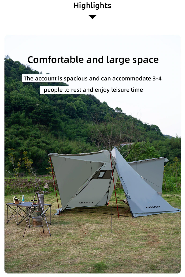 New Pyramid Tent With Snow Skirt Waterproof Camping Teepee With A Chimney Hole For Cooking Travel Tent PU3000