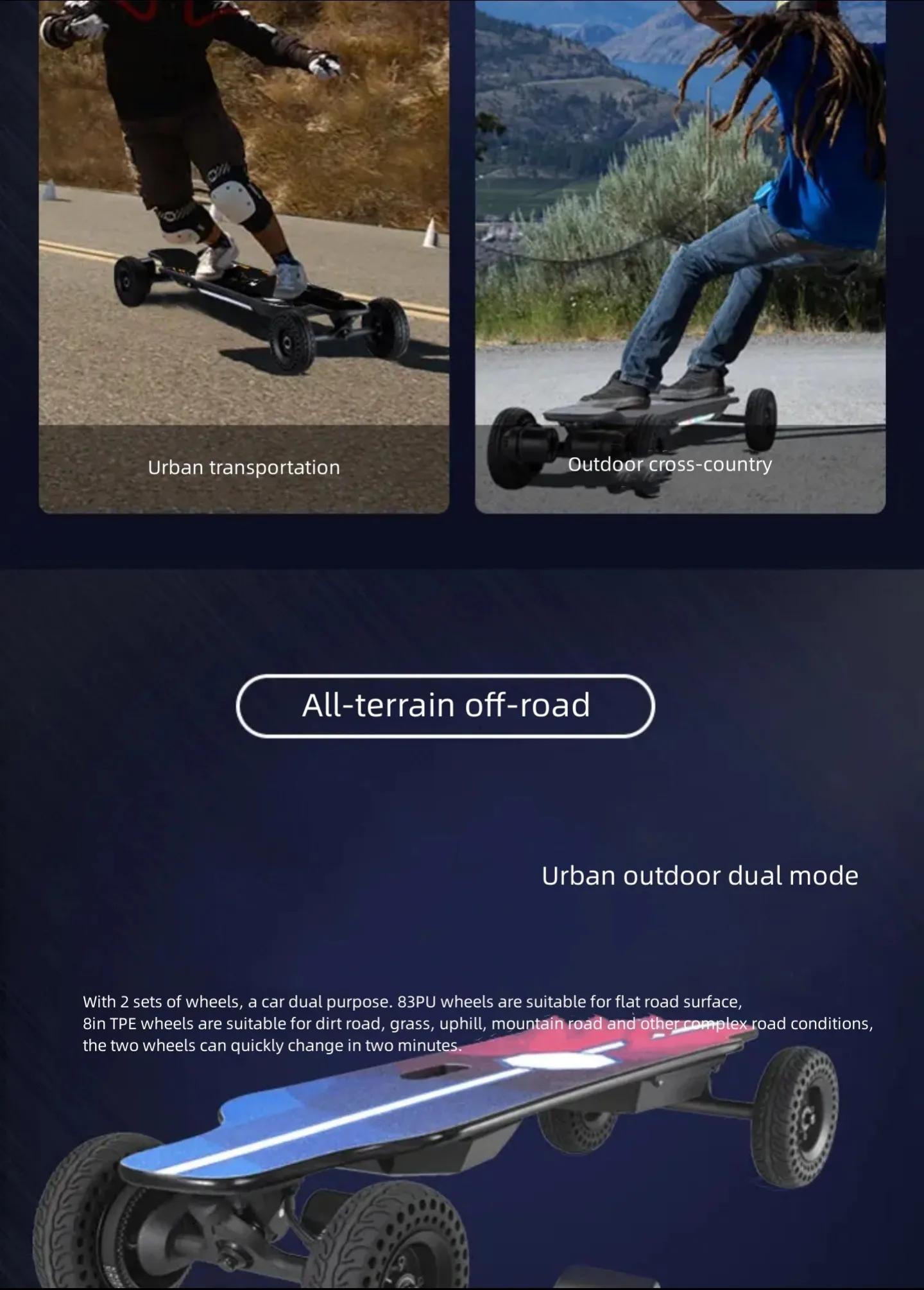Gryan All-terrain off-road electric scooter four-wheel skateboard longboard replacement walk adult outdoor professional board